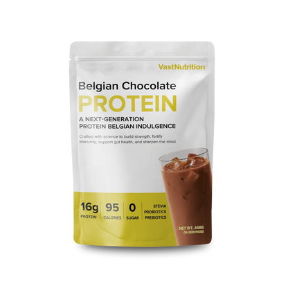 VastNutrition Belgian Chocolate Protein 448 g pouch, front view