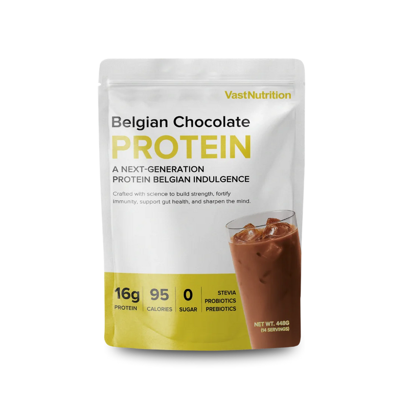 VastNutrition Belgian Chocolate Protein 448 g pouch, front view
