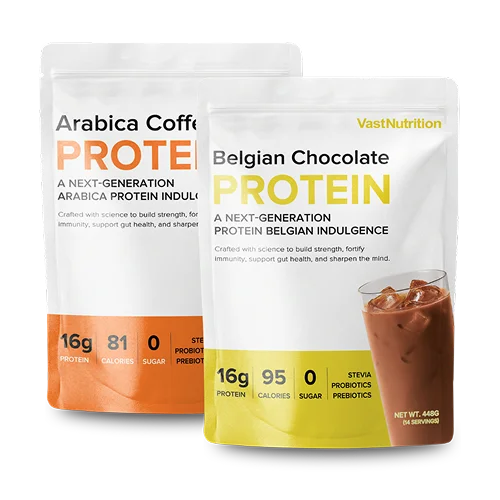 VastNutrition Duo bundle with one Arabica Coffee and one Belgian Chocolate Protein pouch
