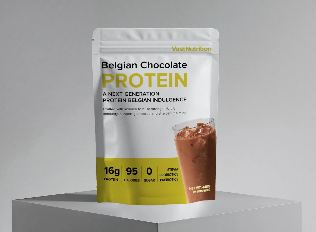 VastNutrition Belgian Chocolate Protein 448 g pouch, front view